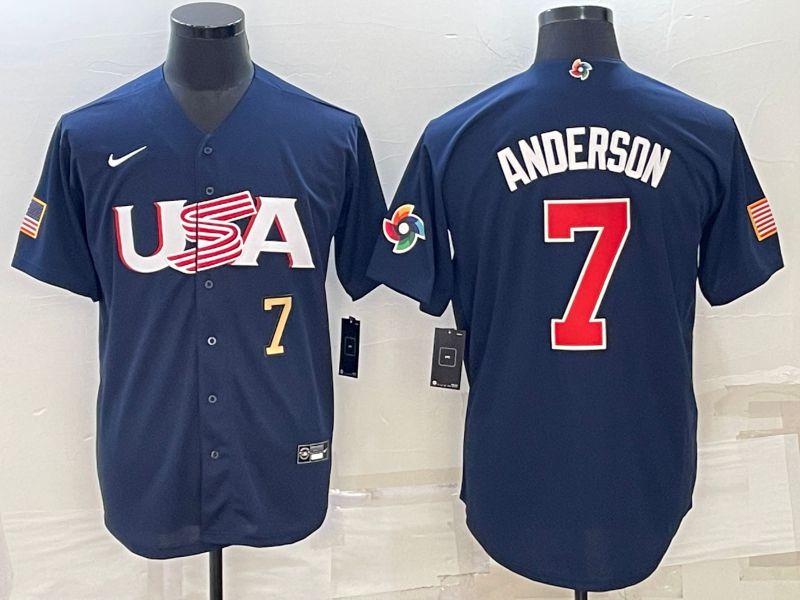 Men 2023 World Cub USA #7 Anderson Blue Nike MLB Jersey3->more jerseys->MLB Jersey